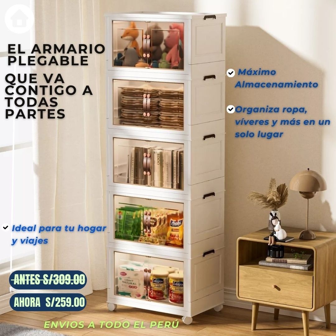 ARMARIO PLEGABLE DE 5 PISOS CON RUEDAS
