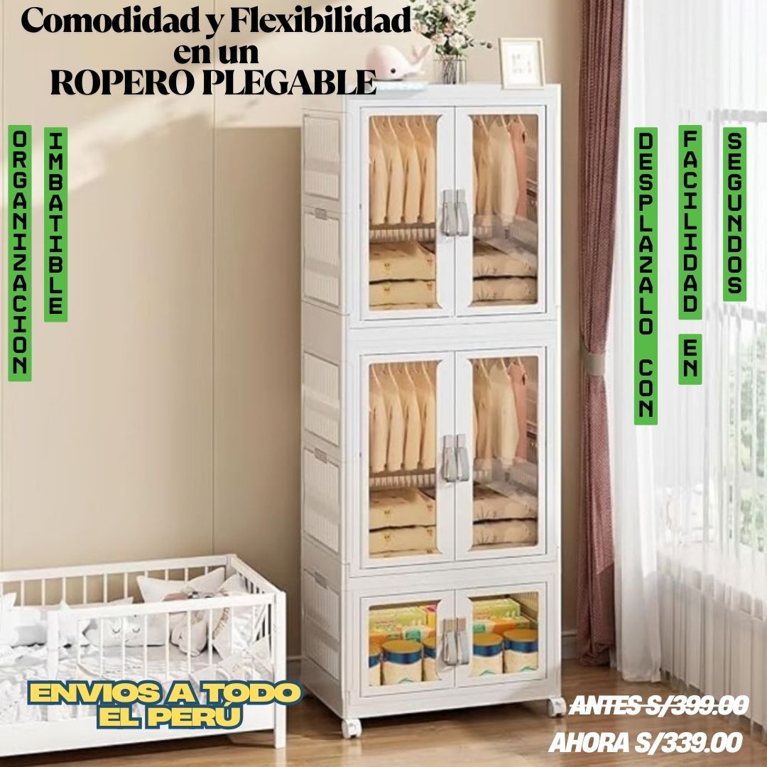 ROPERO PLEGABLE CON RUEDAS DE 3 NIVELES