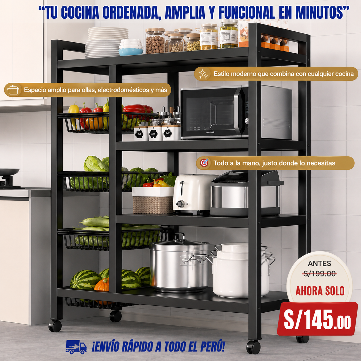 CARRITO JUMBO 2 EN 1 PARA ELECTRODOMESTICOS , FRUTAS Y VERDURAS