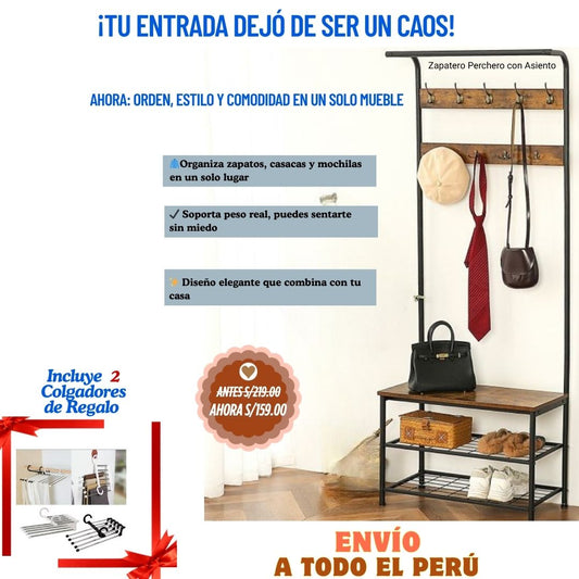 ZAPATERO PERCHERO CON ASIENTO  3 EN 1